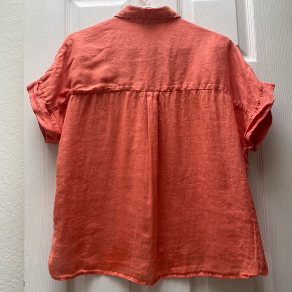 CYNTHIA ROWLEY | 100% Linen Coral Pink Shirt Size Small - Picture 3 of 8